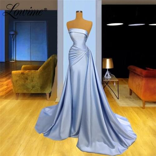 Long Evening Dresses Strapless Elegant Middle East Celebrity Dresses 2020 Formal Dubai Party Gowns Prom Dresses Women Dress Robe