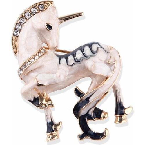 White Miracle Lucky Horse Enamel Brooches For Women And Men Animal Rhinestone Banquet Party Brooch Gifts