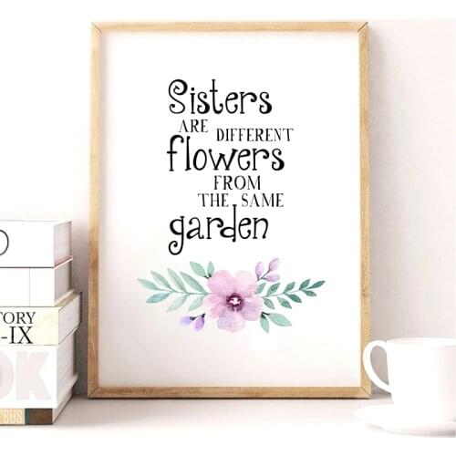 Sisters Are Flowers Quote Prints Wall Art Decor Twins Canvas Poster , Twin Gift Canvas Painting Wall Picture Girls Room Decor