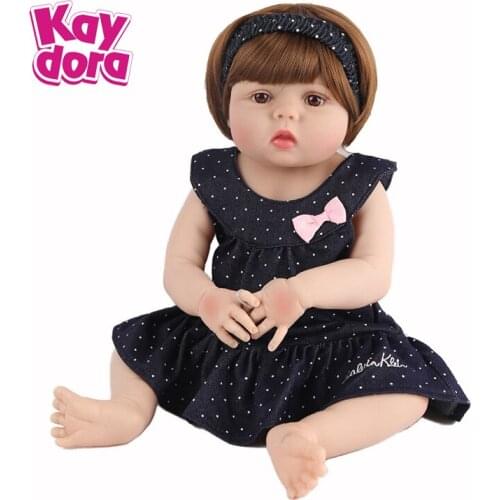 KAYDORA Reborn Baby Doll 22 inch Full Vinyl Bath Toy LoL Brown Hair Wigs Girl Doll Lifelike Newborn Babies Birthday Gift 55cm