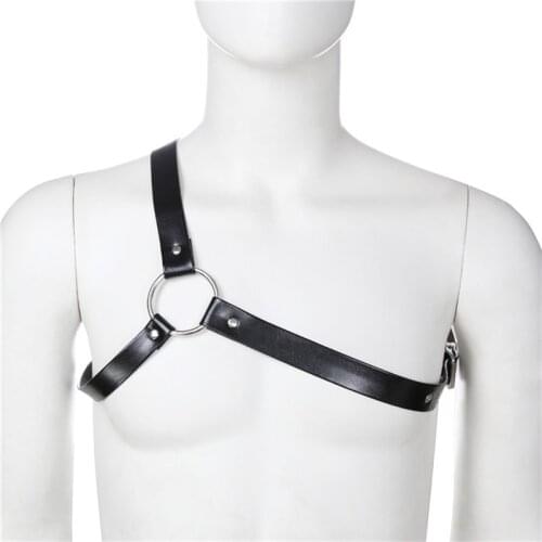 Leather Fetish Gay Sexual Chest Harness Belts Male Body Bondage Clothing BDSM Men Shoulder Harness Straps Rave Gay Exotic Tops