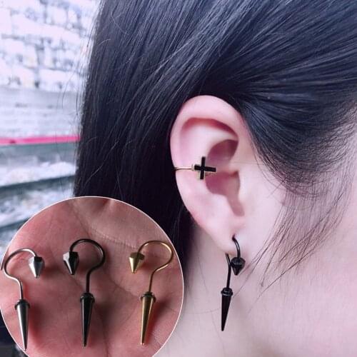 2 pcs/pair Creative Hook Cone Shaped Earrings Punk Titanium Steel Screw Ear Piercing Fashion Jewelry