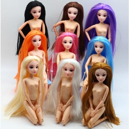 1 Set Doll Barbies Dolls Body 3D Eyes 12 Movable Joints With Head Long Curly Hair For Generation Toy Nude Doll Accessories toys