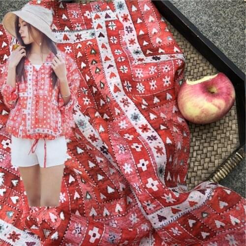 HEART Natural Pure ramie Linen cloth Printed fabric for dress robe Summer thin tissu diy handmade Sewing DIY