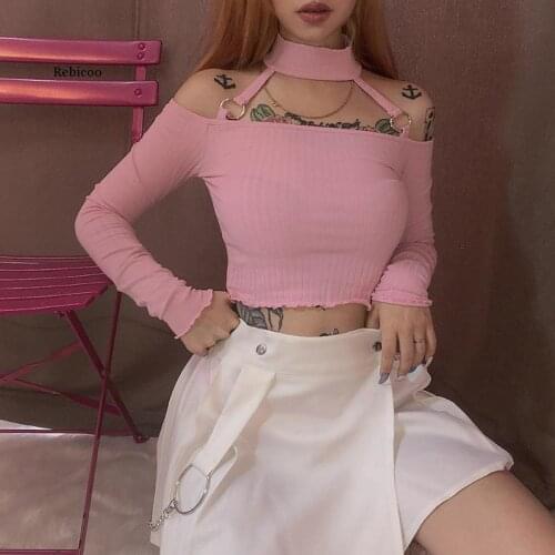 Harajuku Cute Pink Strapless Crop Tops Women T-Shirts Hot Autumn Winter Elegant Ruffle Casual Slim Tee Shirts Mujer