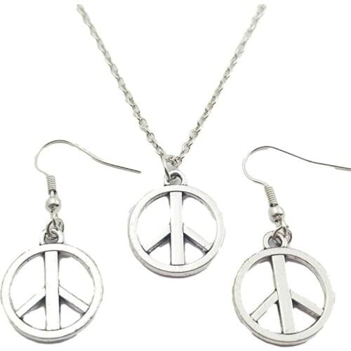 Peace Sign Jewelry Set Creative Earring Necklace Sets,Antique,Beauty Vintage Fashion Women Christmas Birthday Girl Gifts