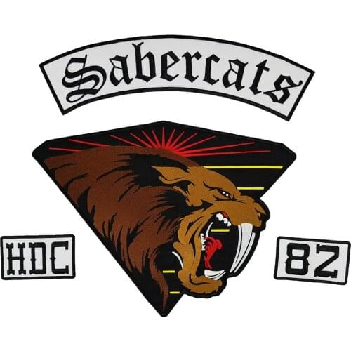 Sabercats Embroidery Patch Appliqued Motorcycle Biker Lion Big Size Jacket DIY Clothing Accessory Iron on Patches Free Shipping