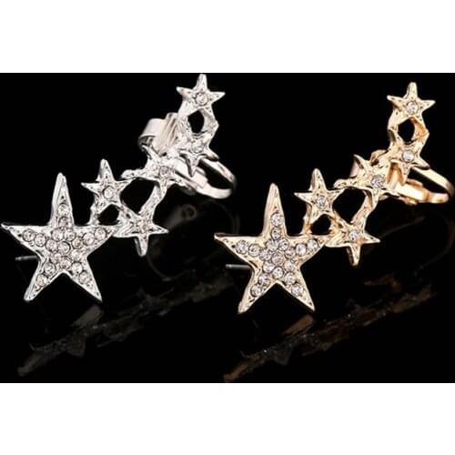 New Fashion Luxury Brand Party Gift Jewelry Women Gold/Silver Plated Full Rhinestone Crystal Star Ear Cuff Earrings
