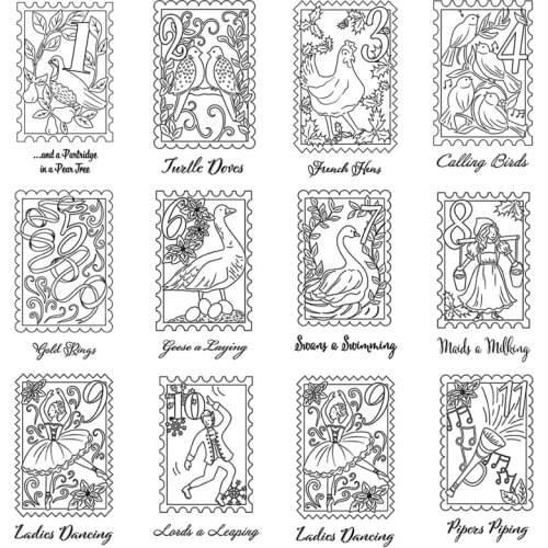 Christmas 12 Days Clear Stamps Transparent Silicone Clear Stamp Vintage Butterfly Flower for Scrapbooking DIY Craft Decoration