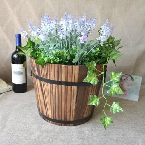 Retro Round Wooden Flower Pots Planter Barrel Home Garden Outdoor Decoration