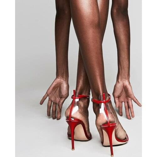 Summer One Strap Open Toe PVC Patchwork Sandals Transparent Sexy High Heels Simple Party Thin Heels Sandalias