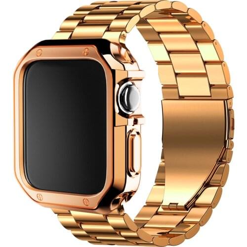 Silicone Protector cover+metal strap for apple watch SE/6/5/4/3/2 iwatch band 44mm 40mm 42mm 38mm stainless steel bracelet+tool