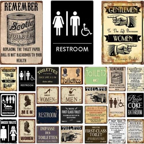 Toilet Sign Plaque Metal Vintage Bathroom Metal Sign Tin Sign Wall Decor For Toilet Bathroom Restroom