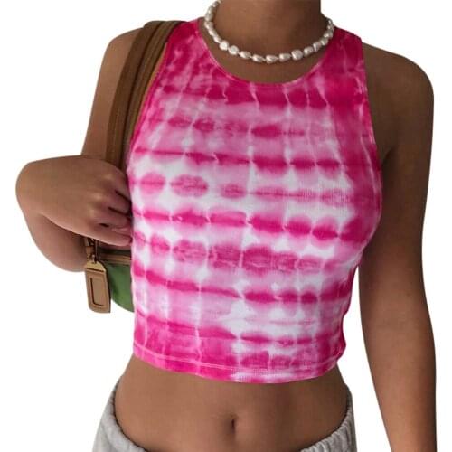 Womens Sexy Tie-dye Sleeveless O-Neck Skinny Slim Cropped Tank Tops Summer Fashion Casual streetwear 2020 Newest Trendy