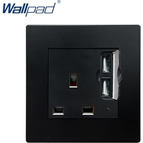 USB 3 Pin UK Socket Black Wallpad Luxury Wall Power Electrical Outlet Sockets PC Panel