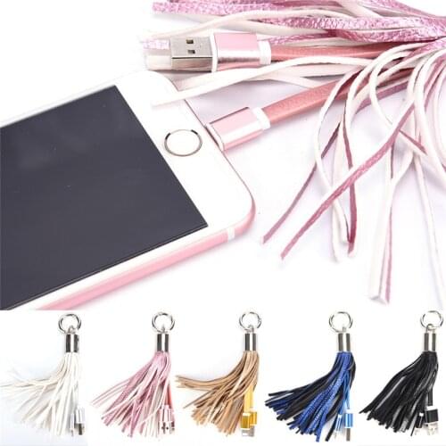 USB Cable Leather Tassel Keychain Data Cable Cord Charging Adapter For iPhone Creative Mini USB Cable Fast Charger Metal Keyring