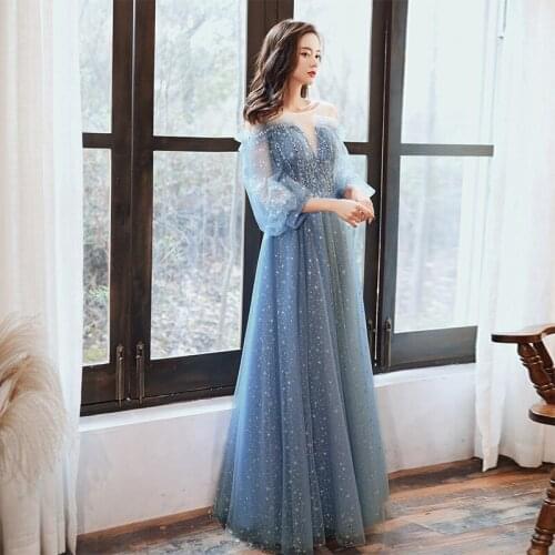 Prom Party Dresses Noble Puffy Sleeve Sequin Lace Up Ball Gown Off Shoulder Robe Full Length Slim Qipao Robe De Soiree
