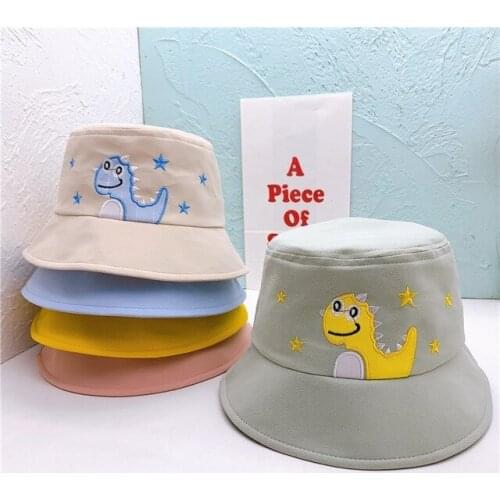 Spring and summer embroidery cotton dinosaur fisherman hat baby fashion cartoon cute outdoor shade fisherman hat