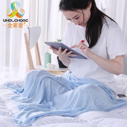 Handmade Crochet Knitted Bamboo Fiber Blanket Solid Throw Bedding Wrap Super Soft 115*125cm Yarn Thread Towel Blanket