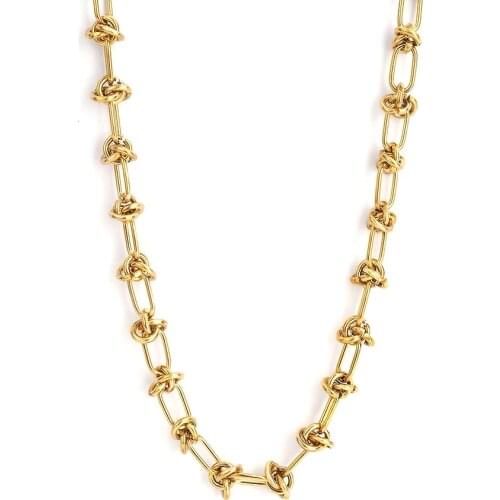 100% Stainless Steel Knot Chain Necklace For Women Gold/Silver Color Metal Heavy Duty Chain Choker Collier Womens Neck Chain