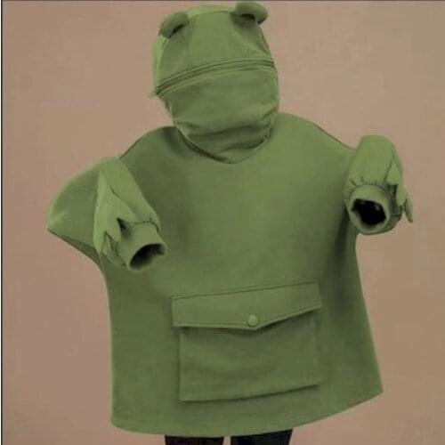 Women Autumn Thick Loose Sweatshirt Harajuku Letters Printed Lovely Frog Casual Hooded Hoodies Pullover Female Thicken Coat New