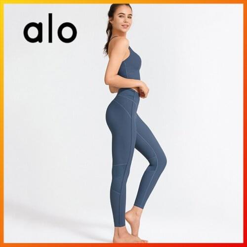 Alo Yoga Leggings Spandex Womens Pants High Waist Mesh Stitching Breathable Yoga Fitness Sportswear