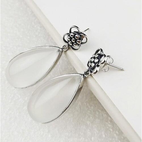 Earings Fashion Jewelry Hot Sale 2018 New Products S925 Natural Jade Pulp Earrings Long Water Drop Shaped Retro Female