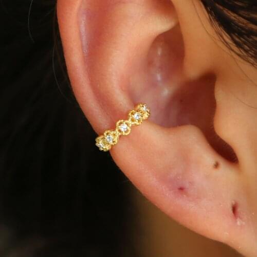 Elegant Cubic Zirconia Paved flower CZ Crystal Cuff Earrings for Women Ear Cuff No Pierced Brincos Earrings 100% 925 silver clip