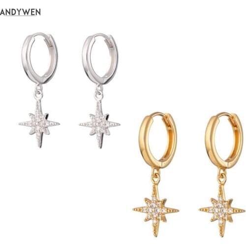 ANDYWEN 925 Sterling Silver 9mm Pendientes Drop Earring SnowFlower Dangle Charms Women Crystal CZ Zircon Women Luxury Earring