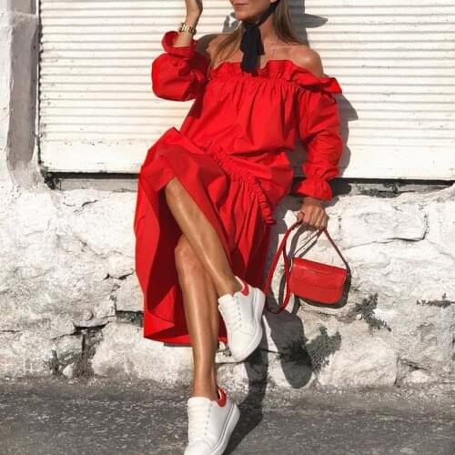 Sexy Off Shoulder Lace Pleated Summer Dress Women Long Sleeve Irregular Hem Dress 2021 Bohemian Robe Midi Length Vestidos
