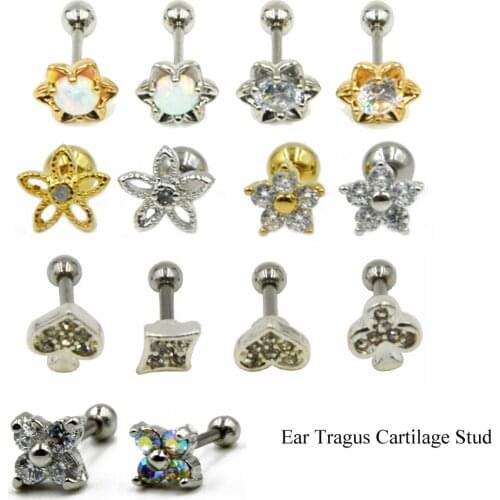 1pc Flower Opal CZ Gem Tragus Cartilage Barbell Top Upper Ear Stud Earrings Fashion Ear Labret Body Piercing Jewelry 16 Gauge