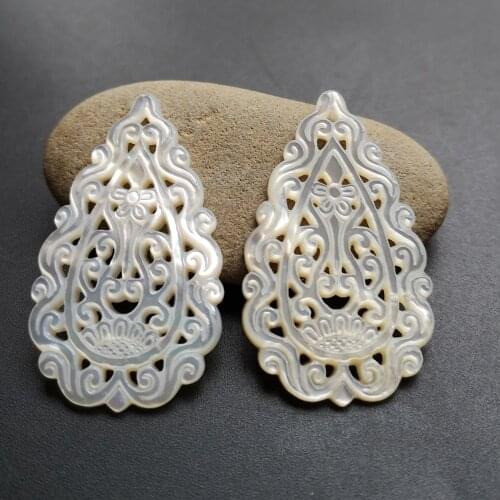20pcs/lot 27x47mm Natural Hollow Drop Flower cut Mother Pearl Shell Teardrop Flower Cut Mother Pearl for DIY Jewelry
