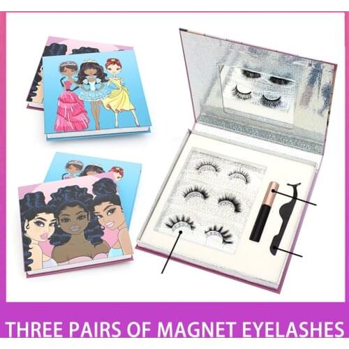 3 Pairs/Set Magnetic Eyelashes 3D False Mink Eyelashes Magnet Lashes Magnetic Eyeliner&Tweezer Set Makeup pestañas magneticas