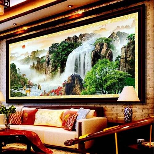 3d diy diamond embroidery painting home decoration wall painting of diamond mosaic landscape full rhinestone sun waterfall