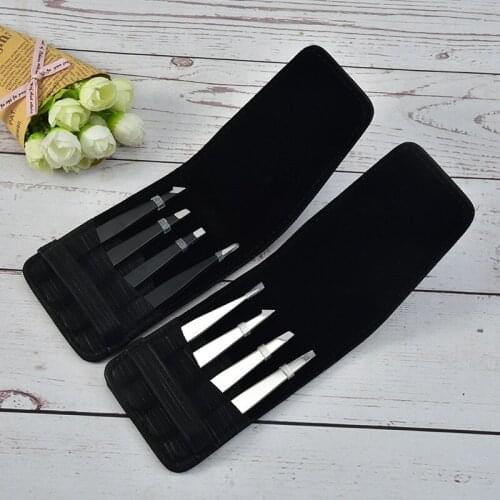 4 Eyebrow Tweezers Set Stainless Steel Eyebrow Clip Stickers Double Eyelid Stickers Tweezers With Suitcase Makeup Tool Set
