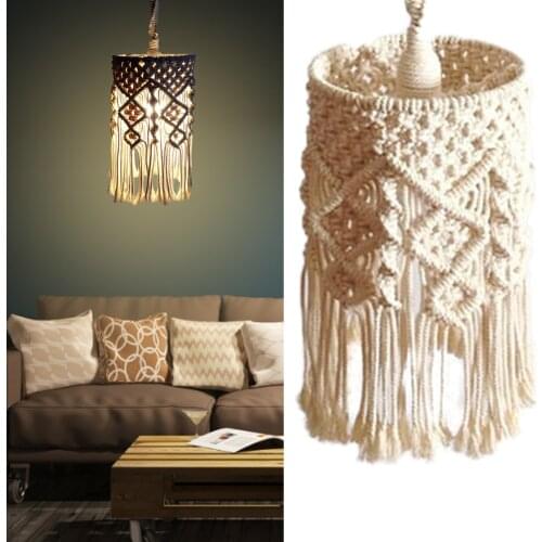 Nordic Style Hand-knitted Lampshade Macrame Hanging Lamp Decoration For Living Room Tassel Cotton Rope Woven Lampshade Tapestry