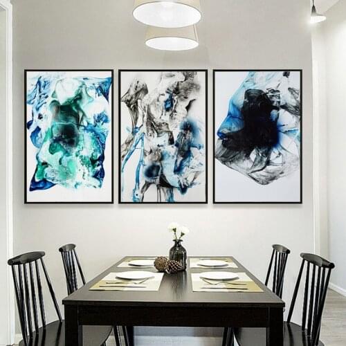 Blue Black Smoke Fog Abstract Poster Canvas Print Painting Wall Art Living Room Home Decoration