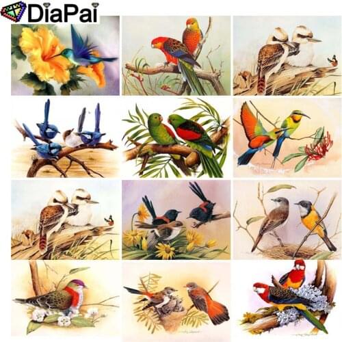 DIAPAI 5D DIY Diamond Painting 100% Full Square/Round Drill "Birds and flowers" 3D Embroidery Cross Stitch Home Decor