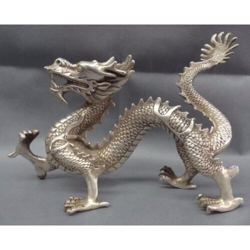 Antique antiques Collectible Decorated Old Handwork Tibet Silver Carved Big Dragon Statue/ Sculpture