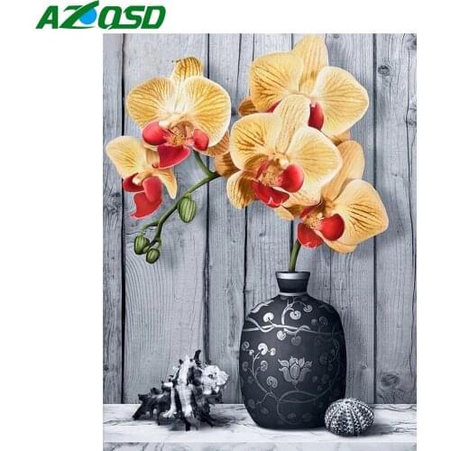AZQSD Diamond Painting 5D Orchid Handicraft Diamond Embroidery Flower Vase Rhinestones Pictures Mosaic Sale Home Decors