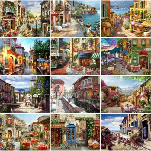AZQSD Diamond Painting House 5D Town Full Square/round Drill Diamond Embroidery Landscape Mosaic Cross Stitch Decor Gifts