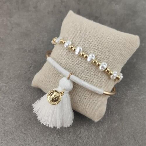 Boho Tassel Gold Color Beads Pearl Star Multilayer Beaded Bracelets Set for Women Charm Party Jewelry Gift