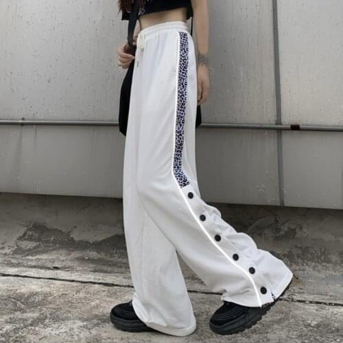 JUMPRS Loose Straight Women Pants Summer Elastic High Waist Fashion Leopard Print Single Breasted Streetwear Full Trousers 2021