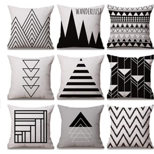 Black And White Geometry Linen Pillow Case Throw Pillowcase Cotton Linen Printed Pillow Covers Office Home Textile