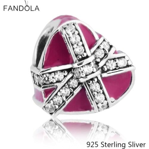 CKK 925 Sterling Silver Gifts of Love, Magenta Enamel Charms Original DIY Beads Fits For Bracelets Jewelry