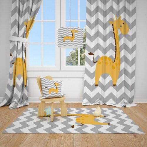 Design Zig-zag Floor and Giraffe Kids Baby Room Background Curtain 2 Sashes