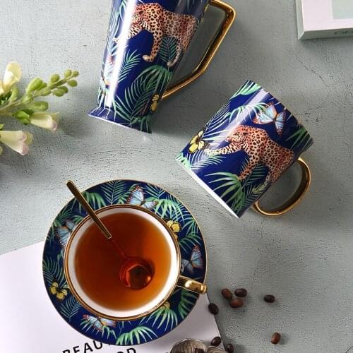 EECAMAIL British Jungle Bone China Coffee Cup Saucer Mug Large Capacity Gift Afternoon Tea Flower Tea Cup Water Cup Office
