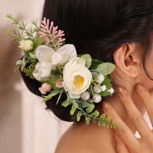 White Flower Hair Comb Leaf Headpieces Female Glamour Classic Hair vine for women Bridal Headdress Wedding Hair Accessories