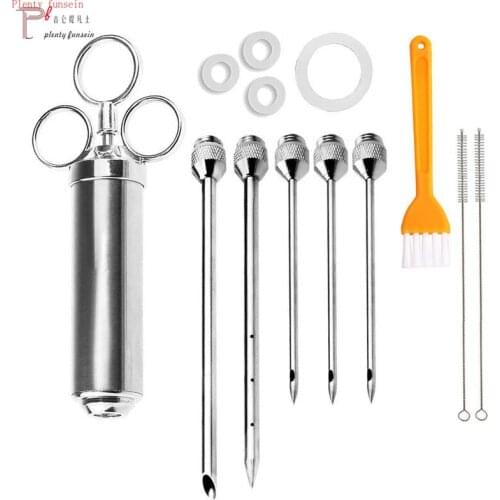 Stainless Steel Grill 2-oz Marinade Seasoning Injector Turkey Meat Poultry Injectors BBQ Cooking Syringe Injection 2-5 Needles