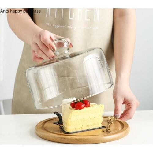 Creative Wooden Cake Tray with Glass Cover Dessert Bread Snack Tray Fresh-keeping Anti-ash Cover Household Food Storage Tray New